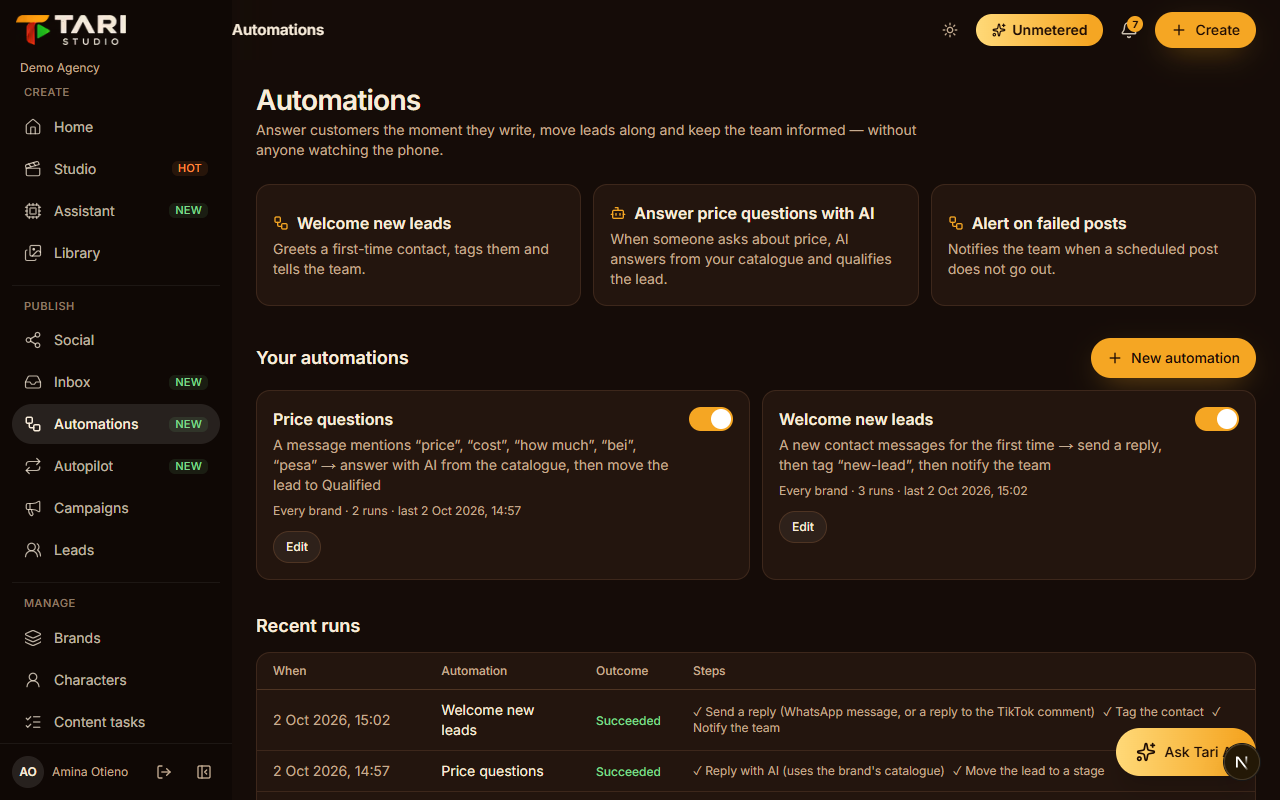 Automation rules for WhatsApp replies